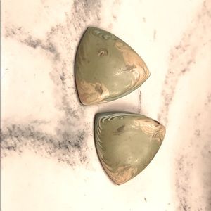 Triangle green yellow swirl post earrings